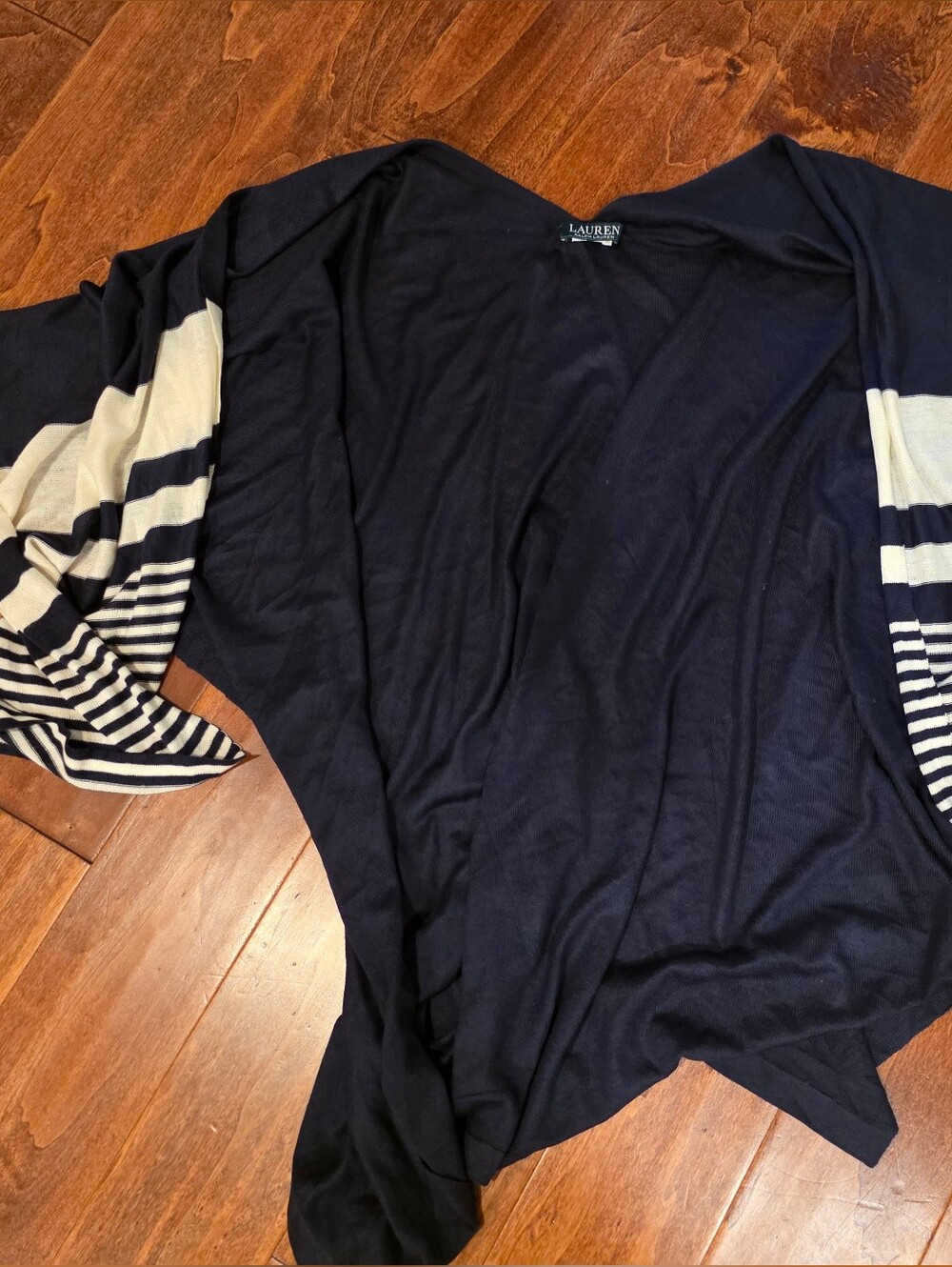 Ralph Lauren Womens Navy with Cream Striped Sleeves Shaul Wrap EUC